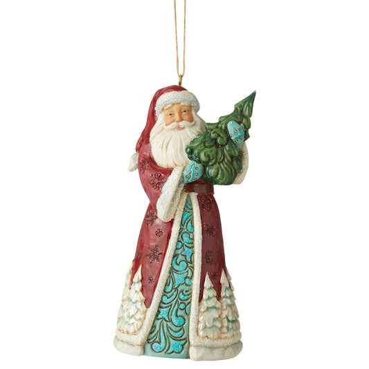 Winter Wonderland Santa Holding Tree Hanging Ornament