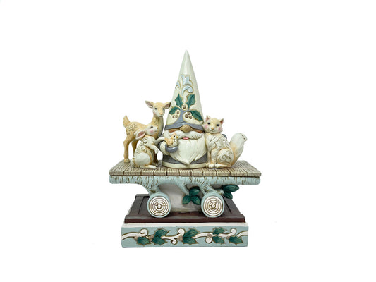 Rolling Gnome for Christmas - White Woodland Gnome With Animals On Train Car Figurine