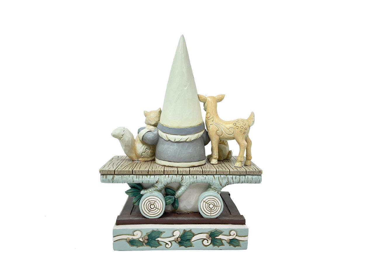 Rolling Gnome for Christmas - White Woodland Gnome With Animals On Train Car Figurine