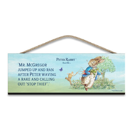 Beatrix Potter - Peter Rabbit - Mr McGregor jumped up and ran after Peter… (Wooden Sign)