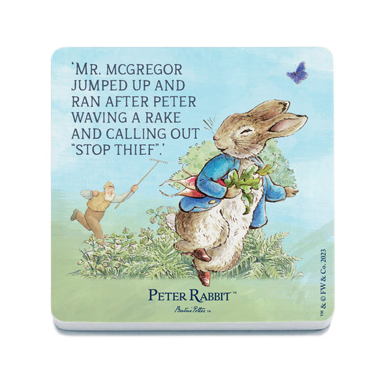 Beatrix Potter - Peter Rabbit - Mr McGregor jumped up and ran after Peter… (Drinks Coaster)