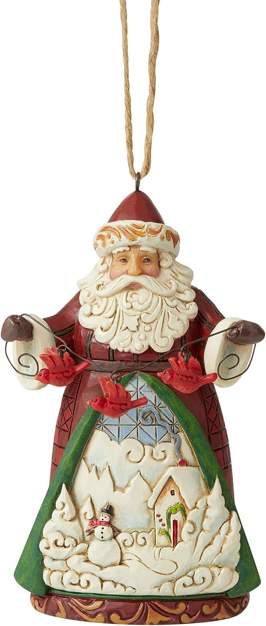 Santa With Cardinals Hanging Ornament