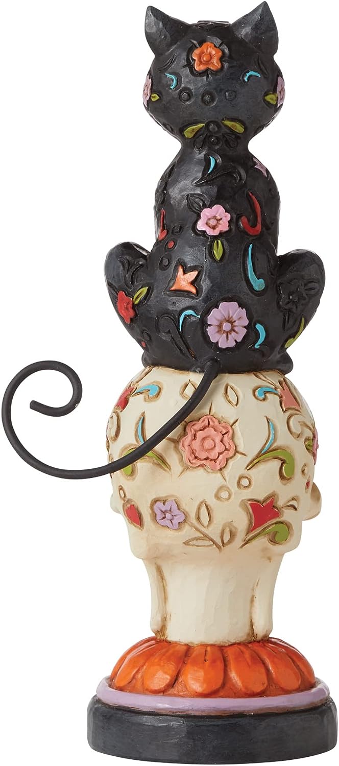 Dia De Los Gatos - Day Of The Dead Cat On Skull Figurine