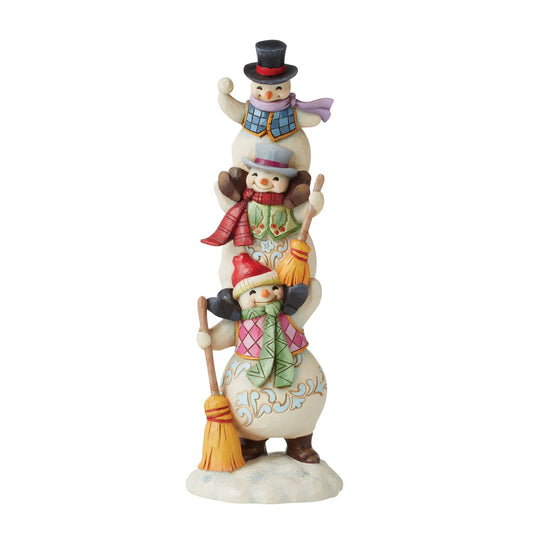 Snowing Stack of Holiday Fun - Three Stacked Snowmen Figurine