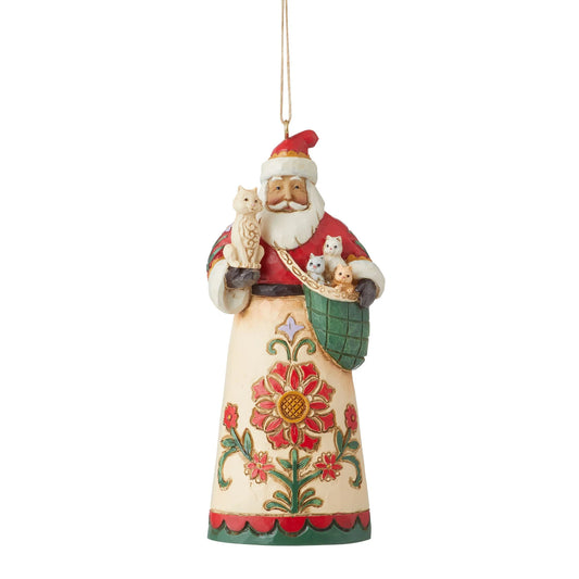 Santa Holding Cat & Kittens Hanging Ornament