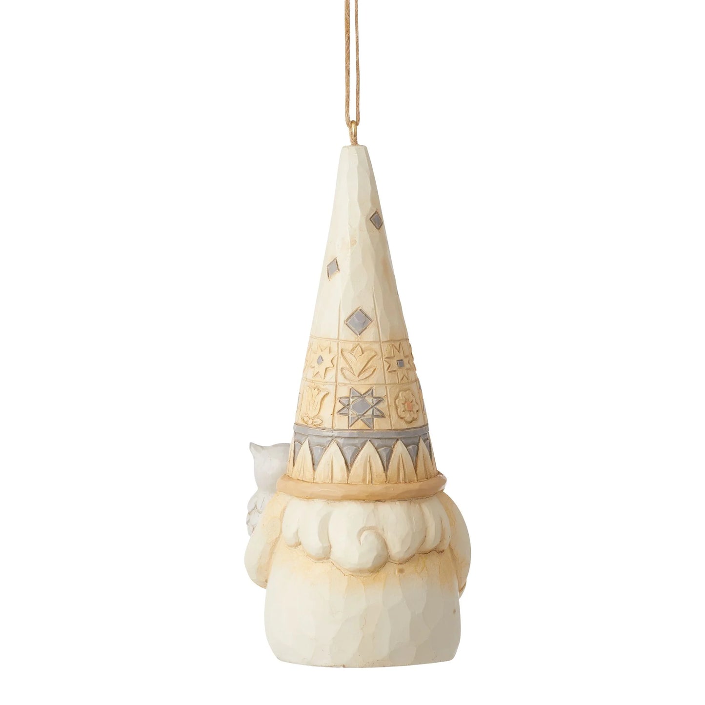 White Woodland Gnome Holding Owl Hanging Ornament