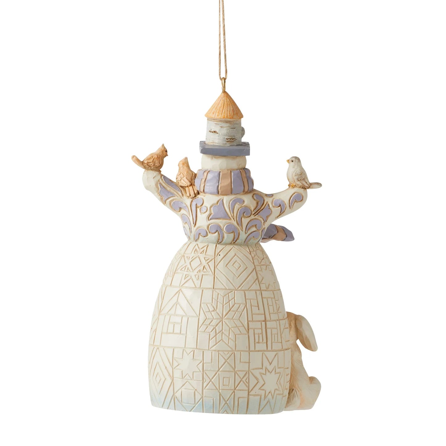 White Woodland Snowman With Birch Birdhouse Hat Hanging Ornament