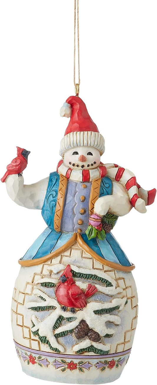 Snowman With Cardinal Scene Hanging Ornament
