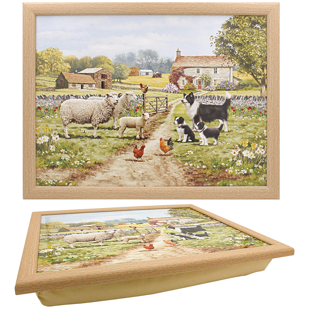 Border Collie, Sheep and Chickens Design Lap Tray