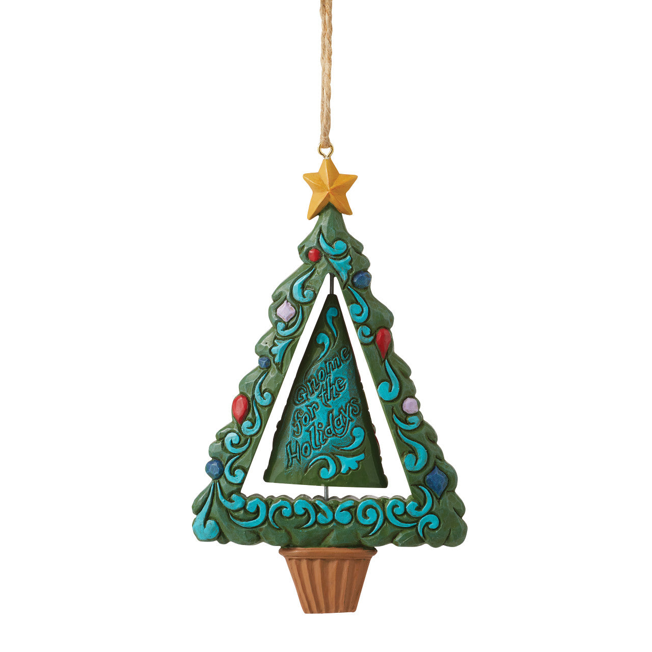 Christmas Tree with Rotating Gnome Hanging Ornament