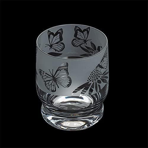 Aspect Etched Glass Tumbler - Butterflies
