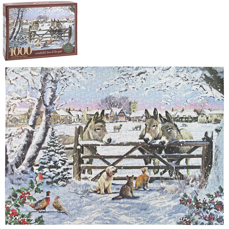 Wonderful Time of the Year - Donkeys, Cats & Pup Jigsaw