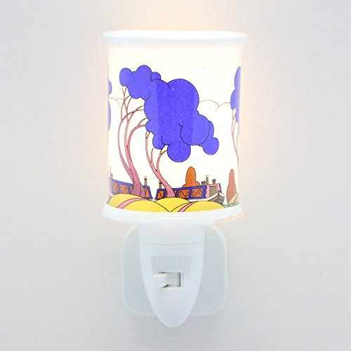 Night Light - Canel Boat, Blue Trees Design - Clarice Cliff inspired