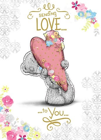 Bear with Heart sending 'Love' - Birthday Card