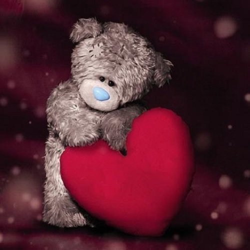 Bear by Large Red Heart With Love Greetings Card (3D Holographic)