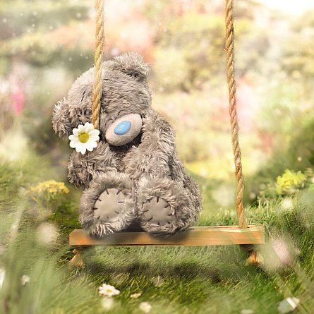 Bear on Swing Birthday Card (3D Holographic)