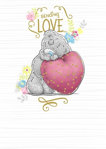 Bear leaning on Heart - Birthday Card