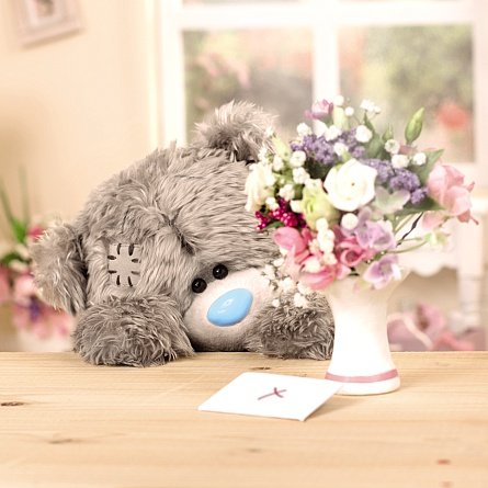 Bear by Bouquet With Love Greetings Card (3D Holographic)