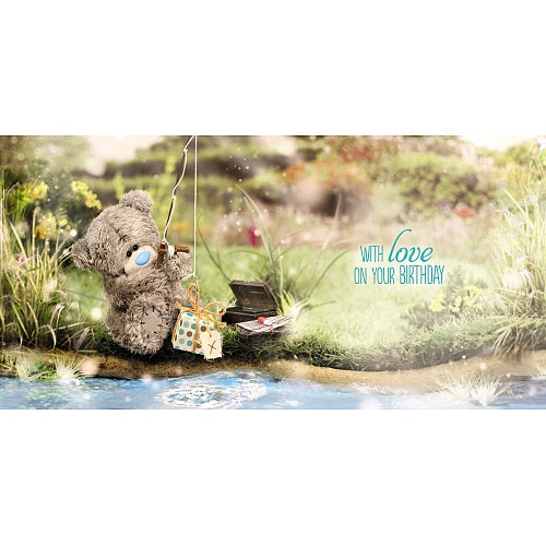 Bear Fishing Presents Birthday Card (3D Holographic)