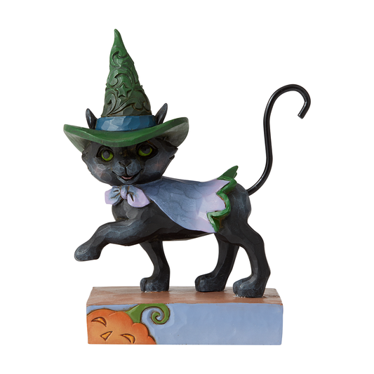 Mini Walking Black Cat With Witches Hat Figurine