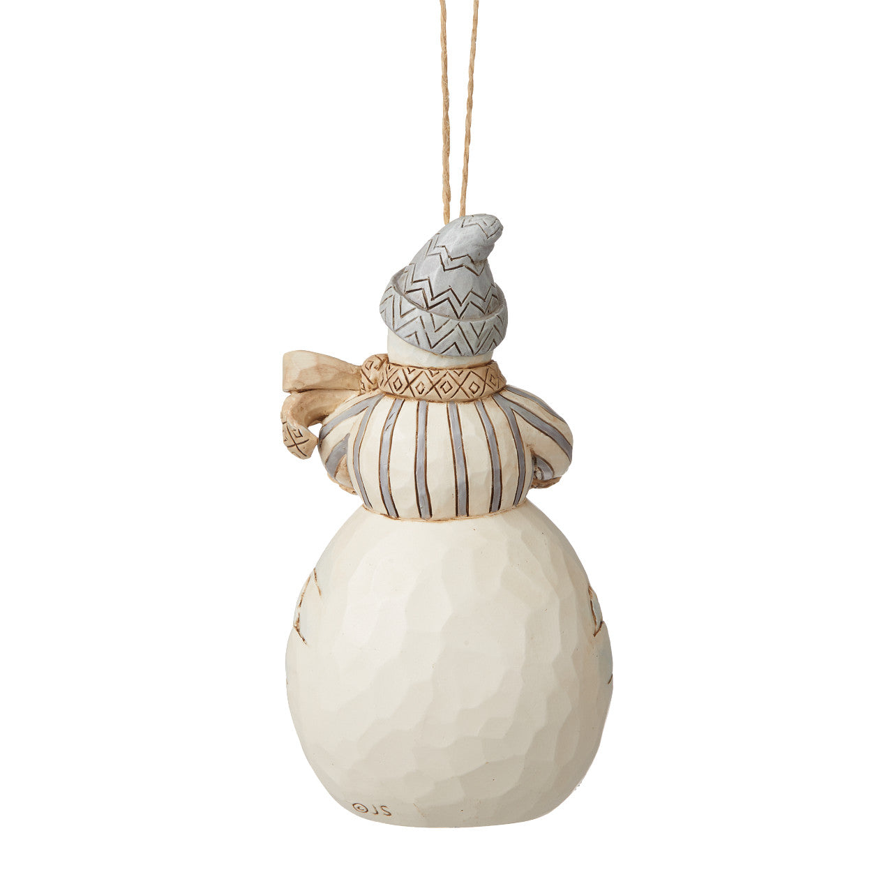 White Woodland Snowman With Basket Ornament Hanging Ornament