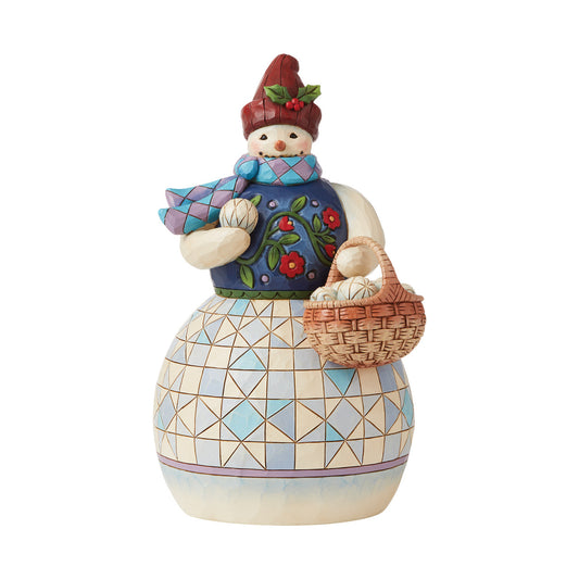 When Snow Falls, Make Snowballs! - Snowman With Basket Of Snowballs Figurine
