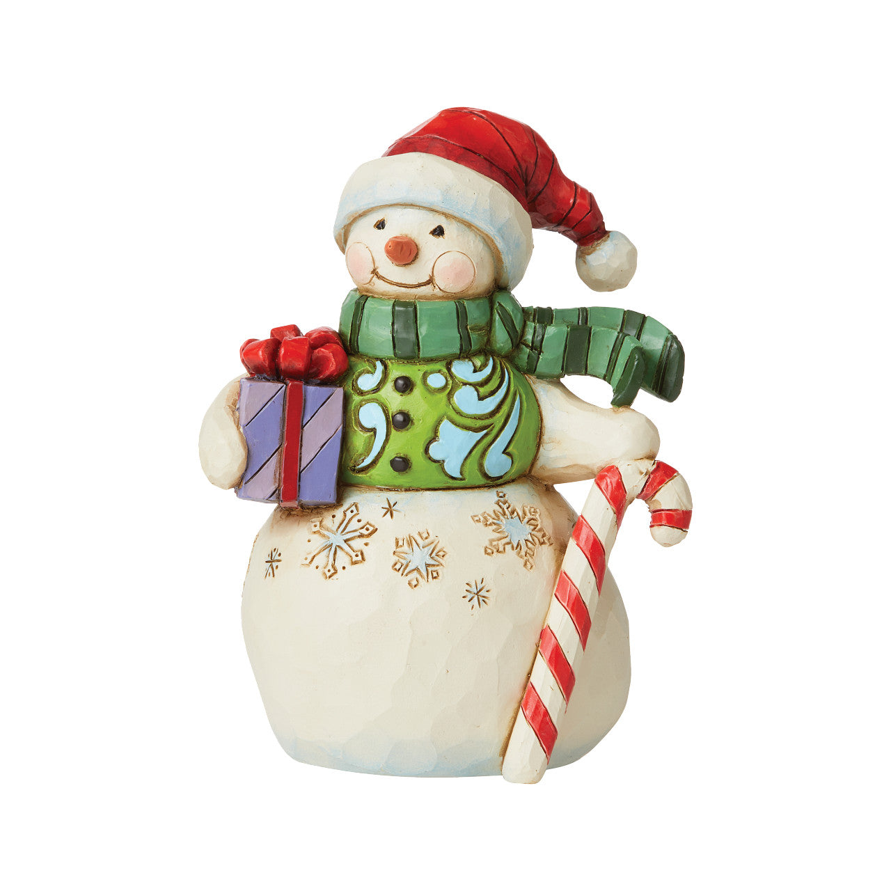 Snowman With Gift And Candy Cane Mini Figurine