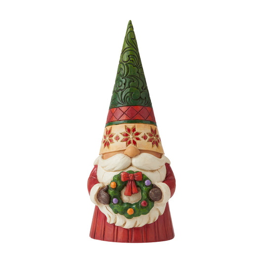 Decorating Gnome and Hearth - Christmas Gnome Holding Wreath Figurine
