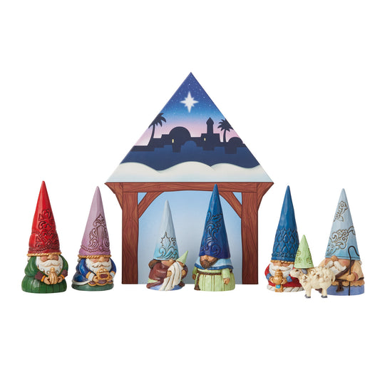Small but Miraculous - A Set of 8 Mini Gnome Christmas Pagent Figurine