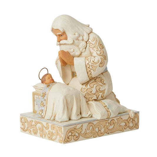 Kneeling Before a King - Holiday Lustre Santa With Baby Jesus Figurine