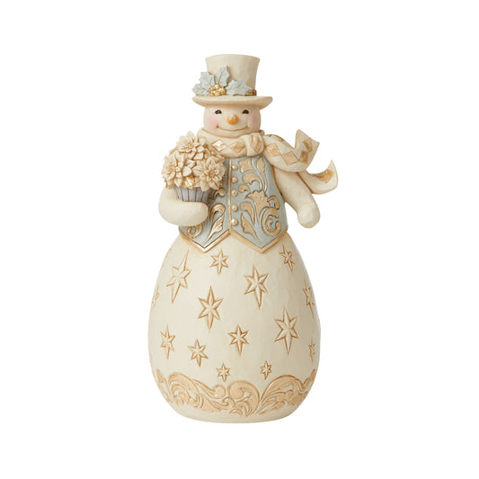Blessing Bloom this Season - Holiday Lustre Snowman Holding Flowers Figurine