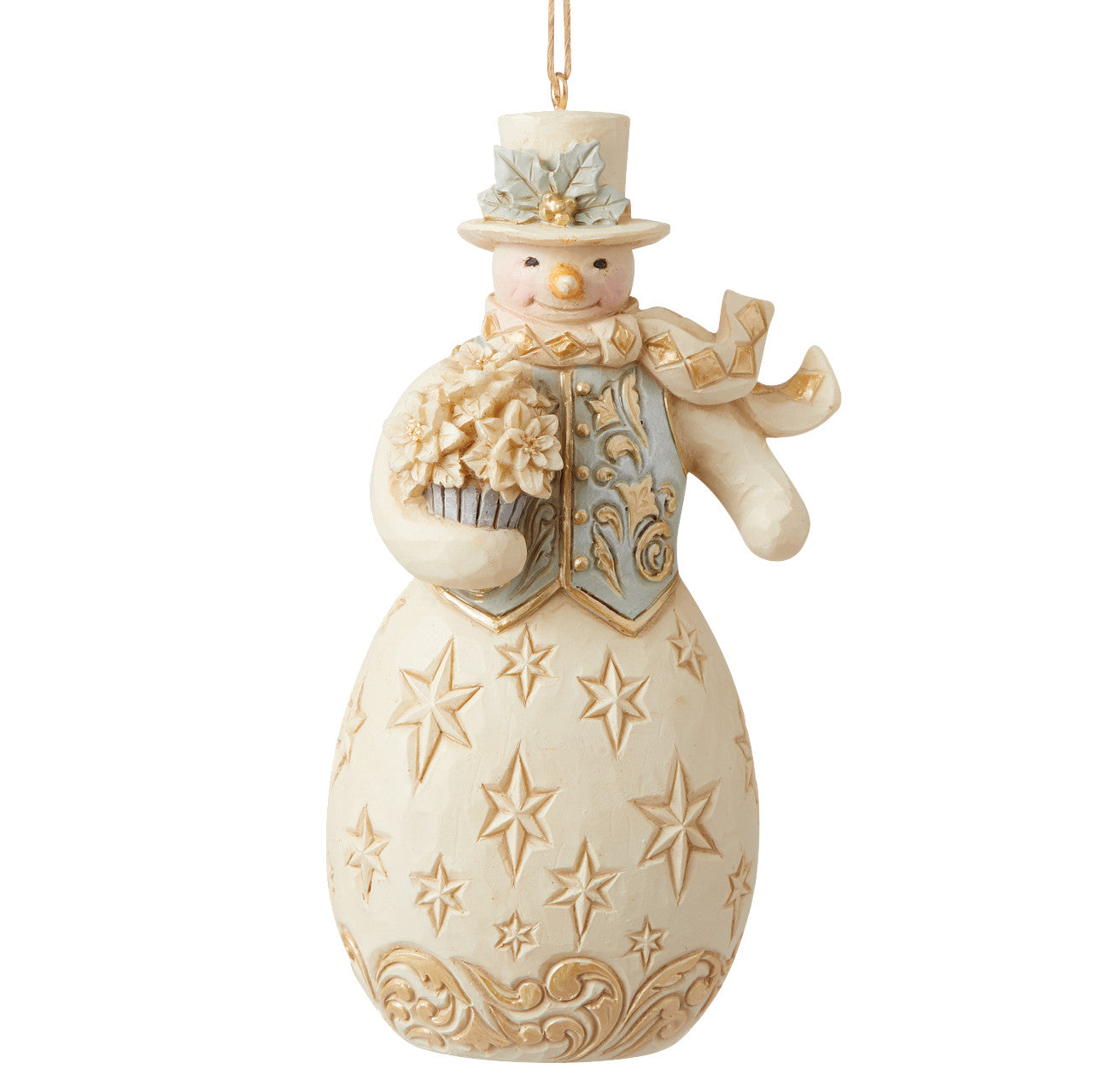 Holiday Lustre Snowman Holding Flowers Hanging Ornament