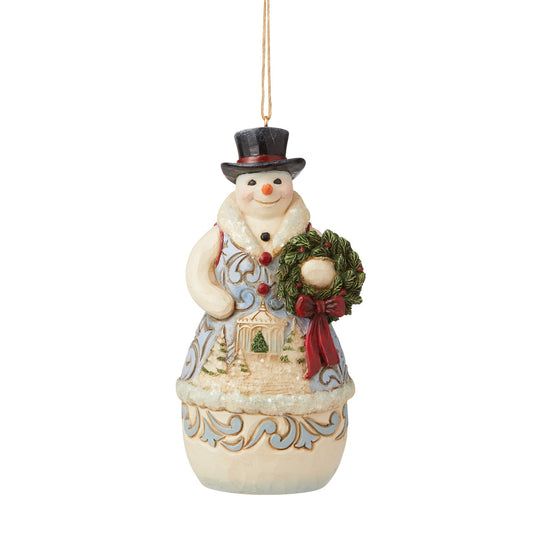 Victorian Snowman With Wreath Hanging Ornament