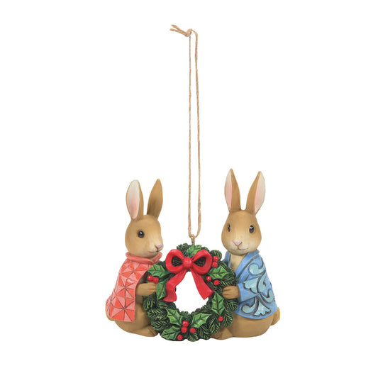 Peter Rabbit with Flopsy holding wreath Hanging Ornament