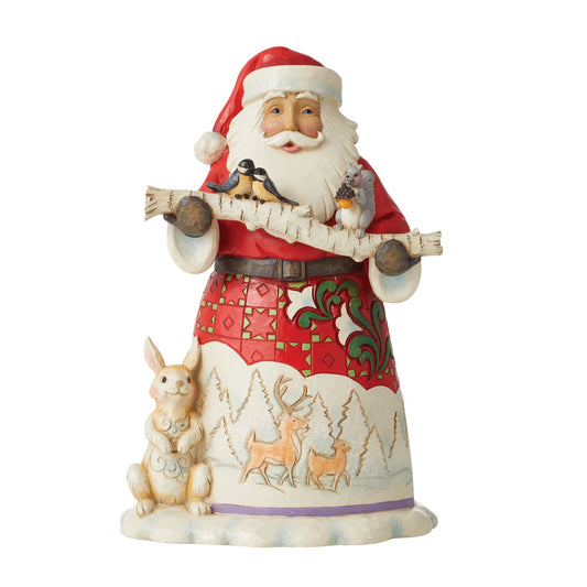 Happy Christmas to All - Santa with Branch & Animals Figurine