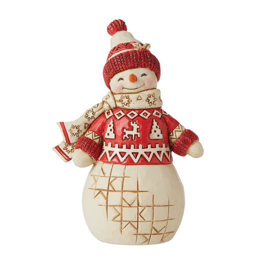 Snowy Smiles - Nordic Noel Snowman In Red Sweater Figurine