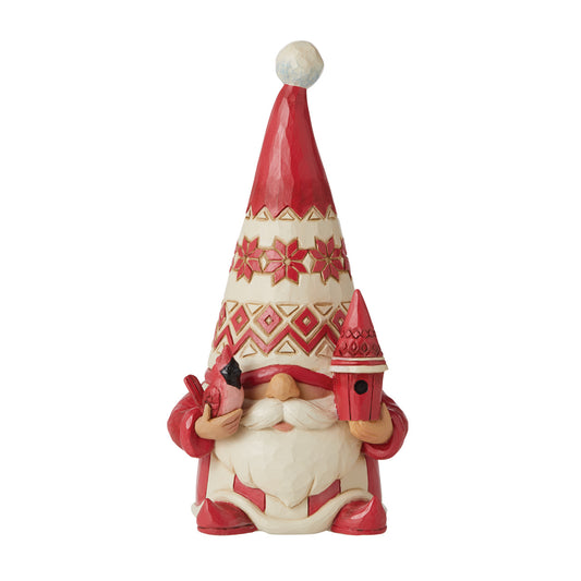 From My Gnome To Yours - Nordic Noel Gnome With Cardinal And Birdhouse Figurine