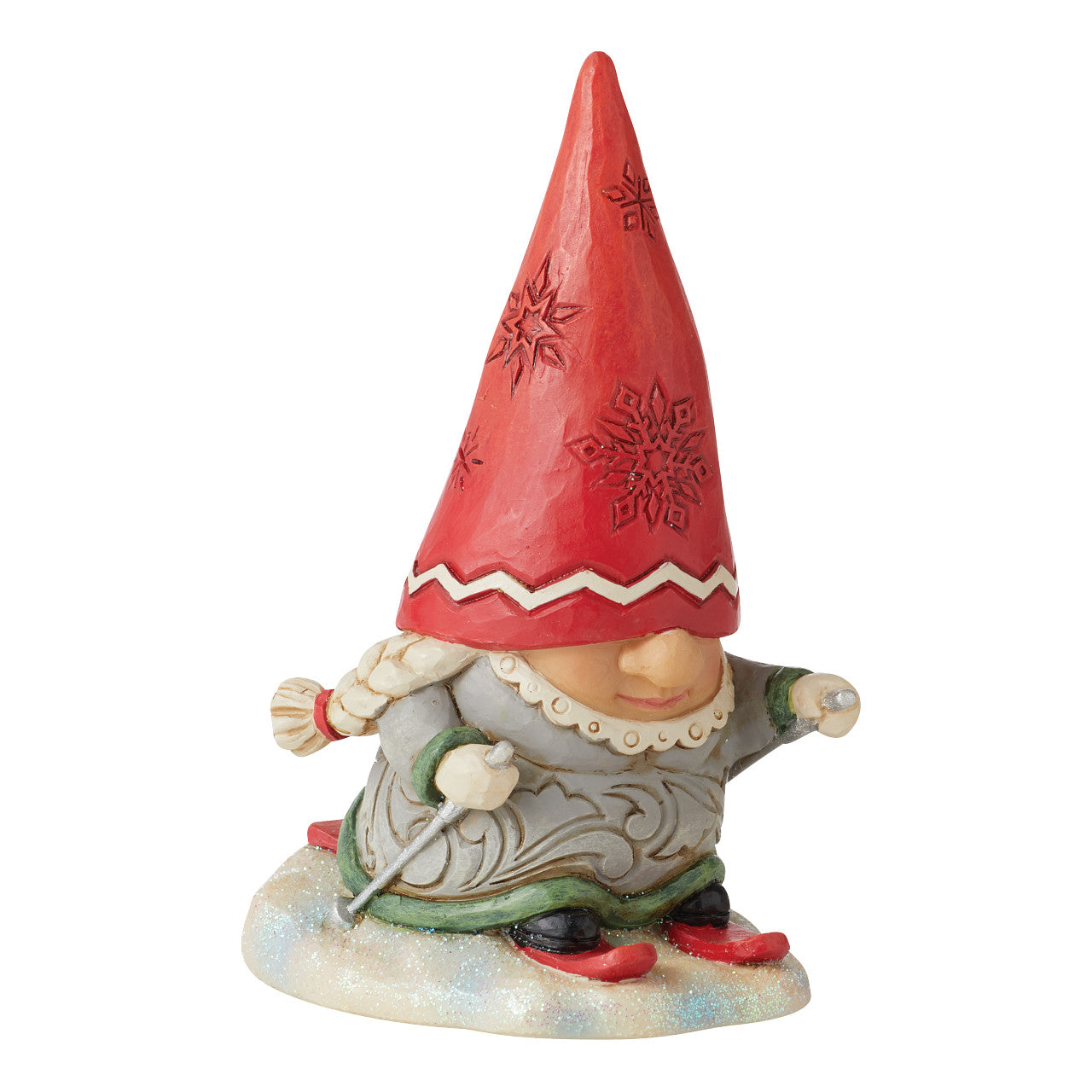 Gnome on the Slopes - Gnome With Braids Skiing Figurine