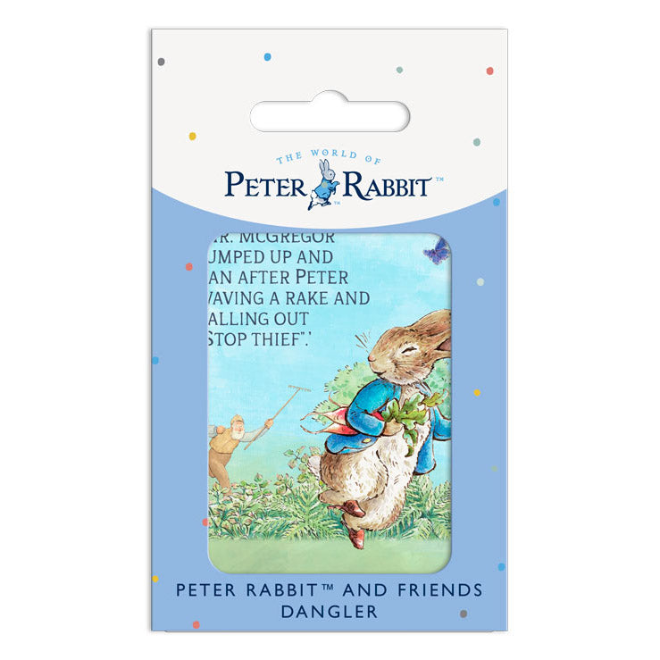 Beatrix Potter - Peter Rabbit - Mr McGregor jumped up and ran after Peter… (Dangler Sign)
