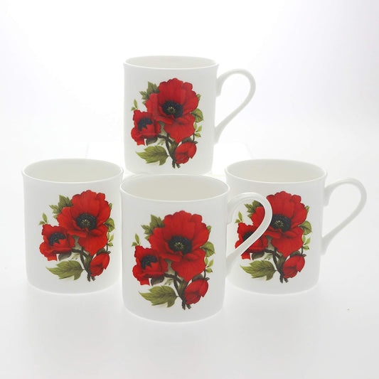 Classic Red Poppies Set 4 Fine Bone China Mug