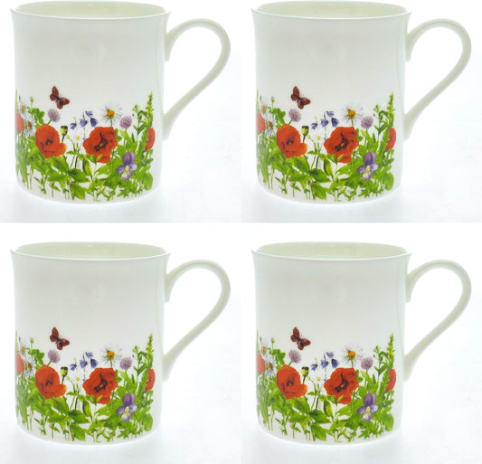 Wild Red Poppies Set 4 Fine Bone China Mug