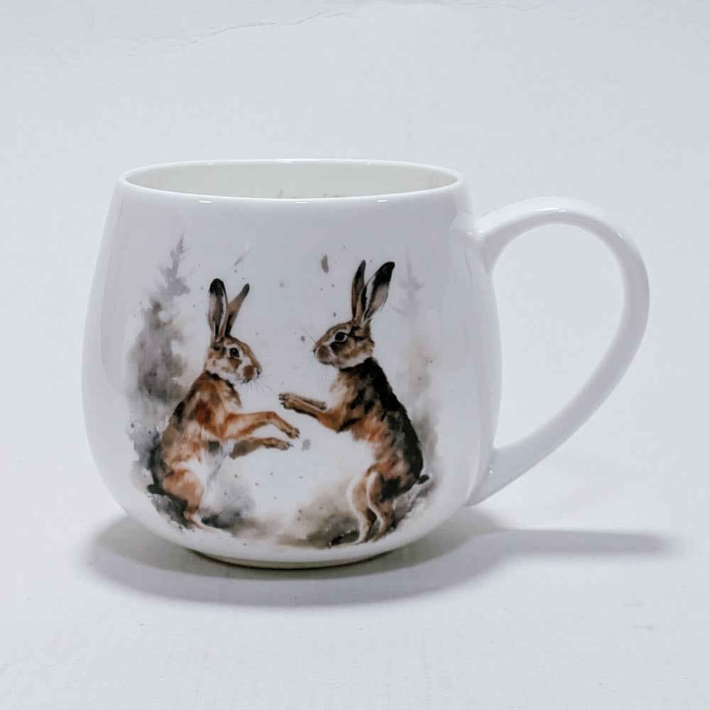Boxing Hares Fine Bone China Hug Mug