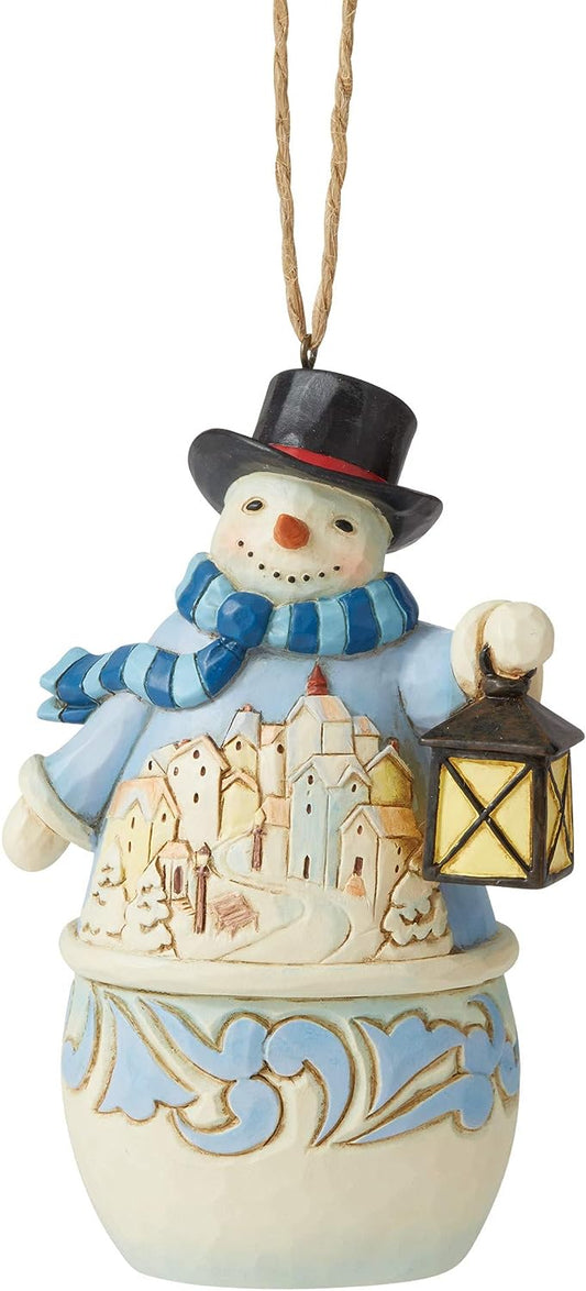 Snowman With Village Scene Hanging Ornament