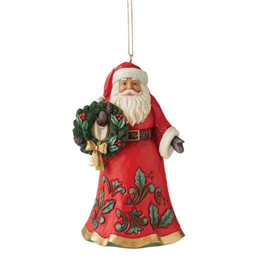 Jolly Santa Holding WreathHanging Ornament
