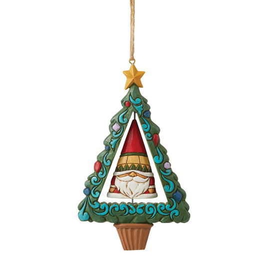 Christmas Tree with Rotating Gnome Hanging Ornament