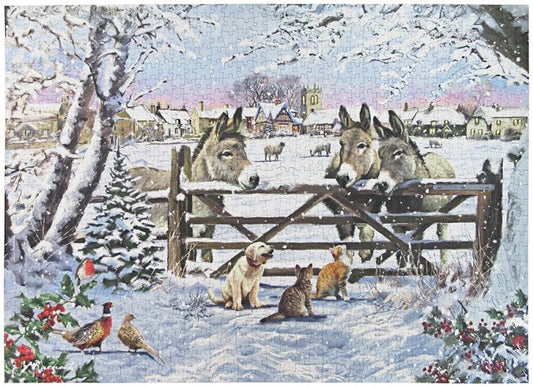 Wonderful Time of the Year - Donkeys, Cats & Pup Jigsaw