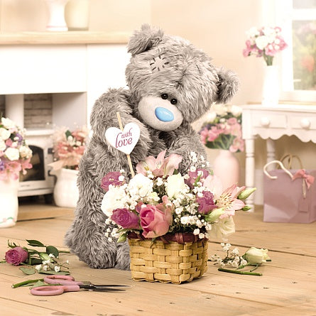 Bear with Flower Basket Birthday Card (3D Holographic)
