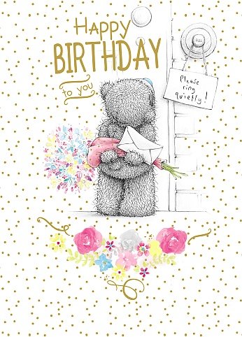 Bear waiting at front door - Birthday Card