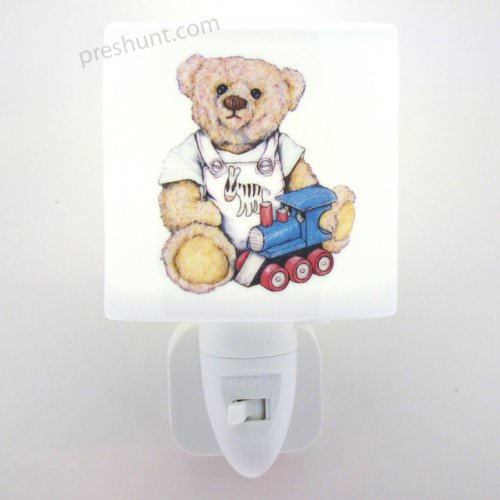 Night Light, Square face shaped - Teddy Bear with train Design