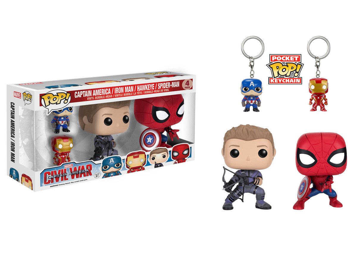 Captain America: Civil War - Hawkeye/Spiderman Vinyl, Iron Man/Captain America Keychain 4-Pack